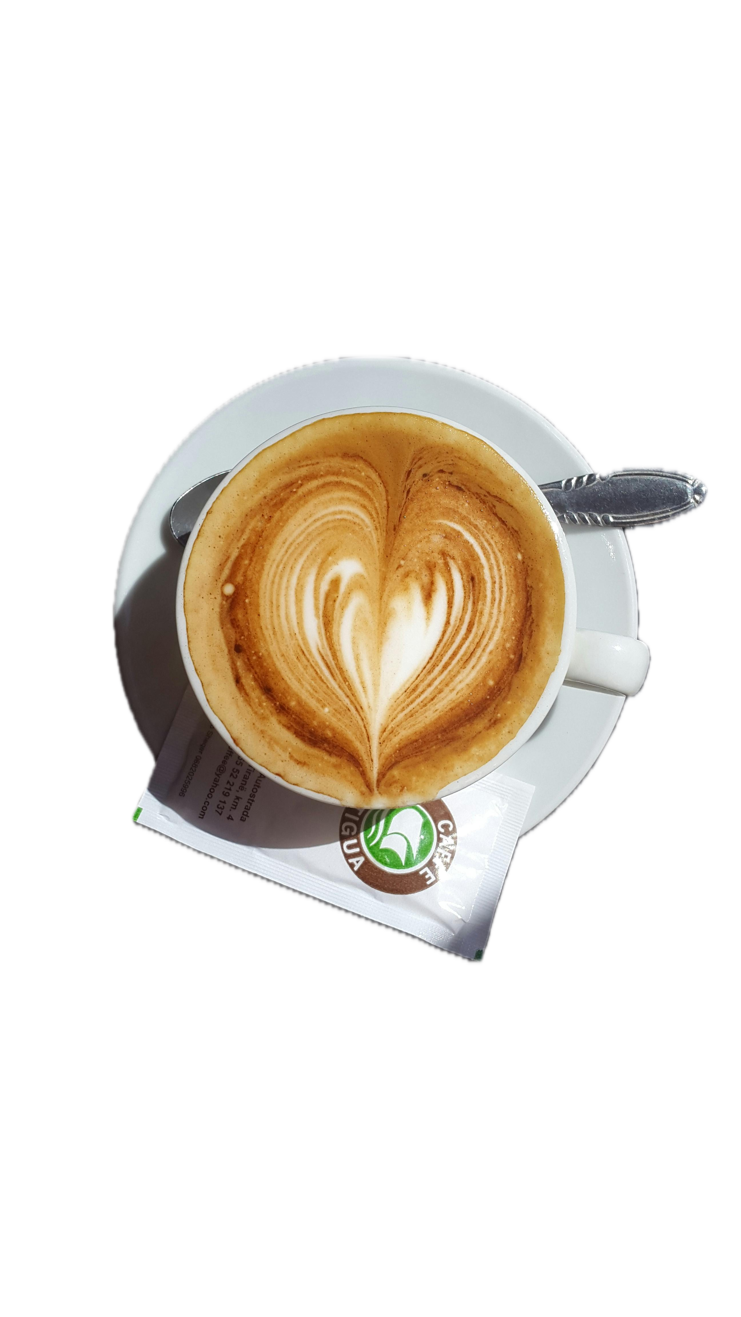 Artisan latte art cup seen from above
